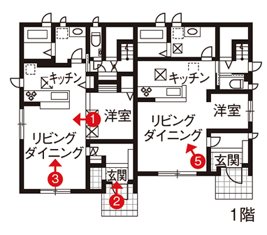 二世帯住宅完全分離型の間取り③2階建て2棟を合体したお隣さま住宅【大和ハウス】