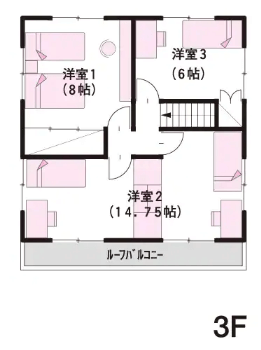 二世帯住宅完全分離型の間取り⑥部屋数たっぷりシンプルな四角い3階建て【ミサワホーム】