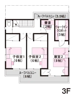 60坪の二世帯住宅間取り④居住性を重視した建物内完全分離型の3階建て【ミサワホーム】