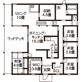 家事動線を考えた間取り【40坪】⑤回遊性を高め、スキップフロアを有効活用した平屋