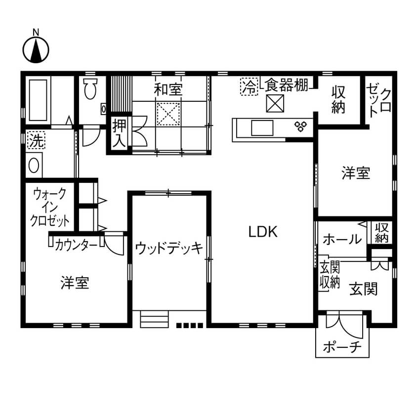 ウッドデッキのある平屋③夫婦の豊かな時間を作り出すウッドデッキの中庭