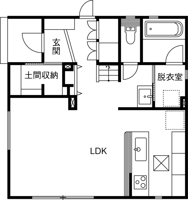 子ども一人・3人暮らしの間取り【2階建て】／LDK中心のシンプルな1階と小屋根裏で2階のプライベート空間を挟んだ間取り